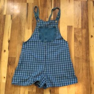 Plaid Blue Jean Shortalls/Overalls, Size Medium